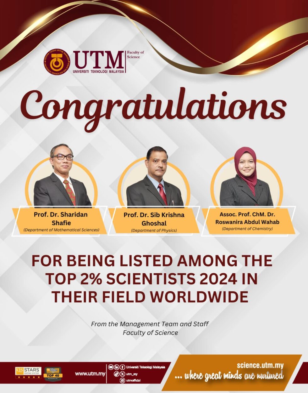 FS UTM Professors Ranked Among Top 2% Scientists Worldwide | Faculty of ...