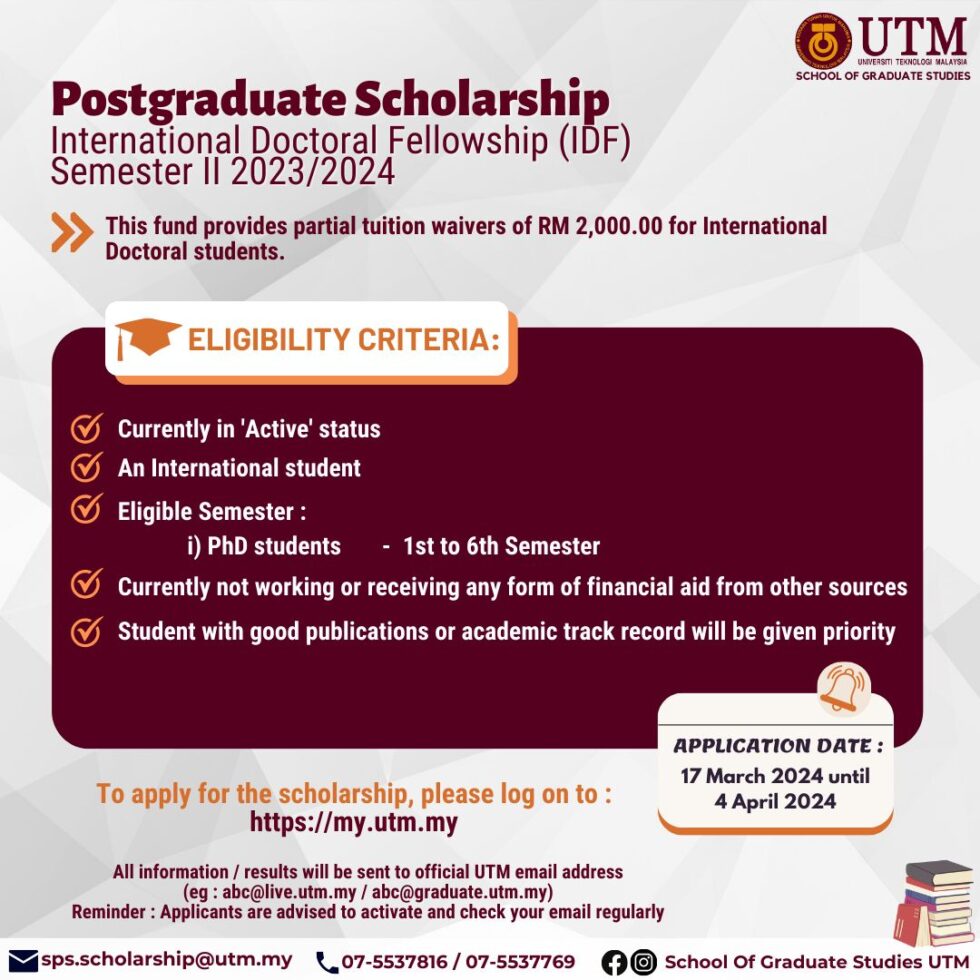 Utm Postgraduate Scholarship For Session Ii 2023 2024 Faculty Of
